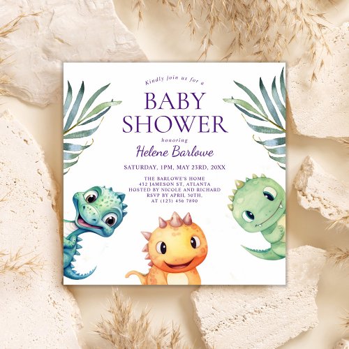 Cute Playful Dinosaur Baby Shower Invitation
