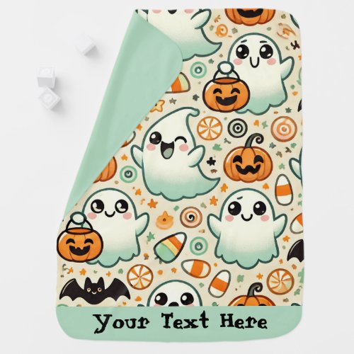 Cute Playful Ghosts Halloween Pattern Your Text Baby Blanket