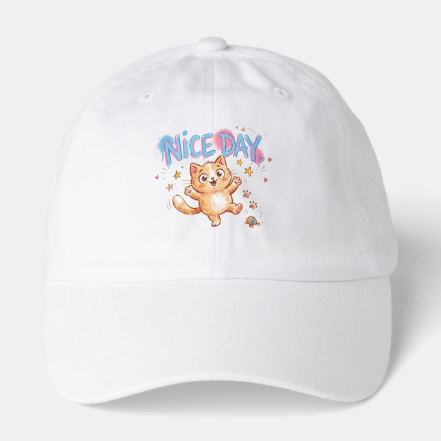 ​Cute Playful Ginger Cat "Nice Day" Hat  (Front)