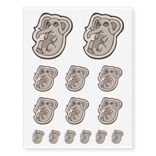 Cute Playful Gray Baby Elephant Drawing Design Temporary Tattoos