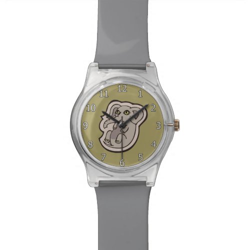Cute Playful Gray Baby Elephant Drawing Design Watch