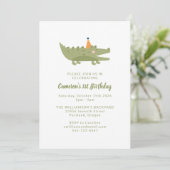 Cute Playful Green Crocodile 1st Birthday Invitation (Standing Front)