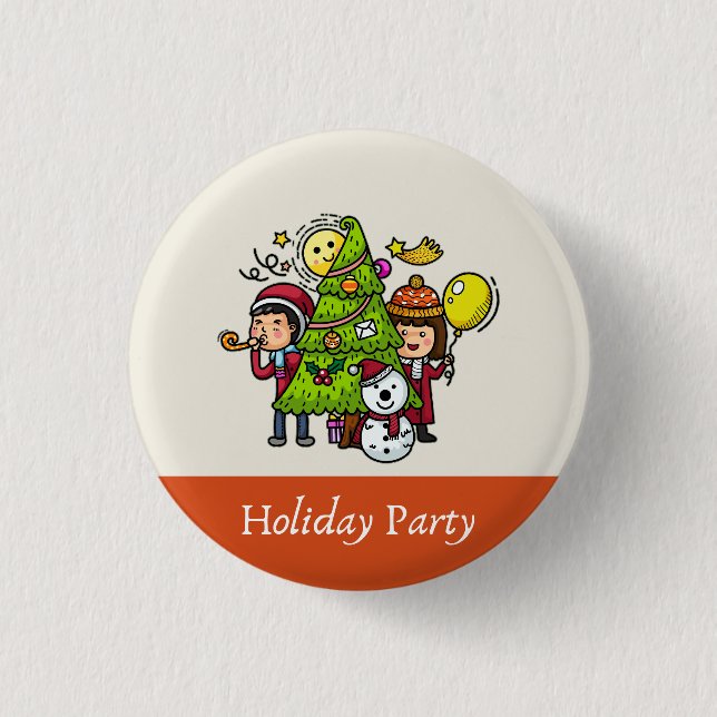 Cute Playful Hand Drawn Holiday Party Christmas  Button (Front)