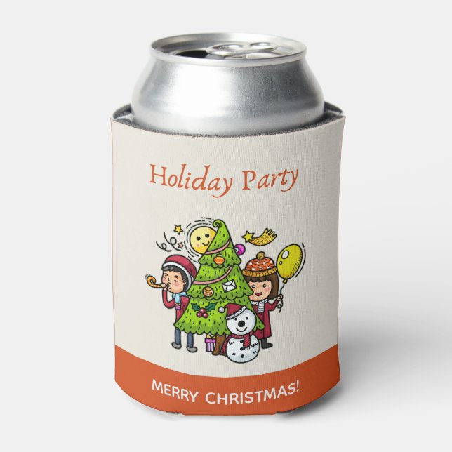 Cute Playful Hand Drawn Holiday Party Christmas  Can Cooler (Can Front)