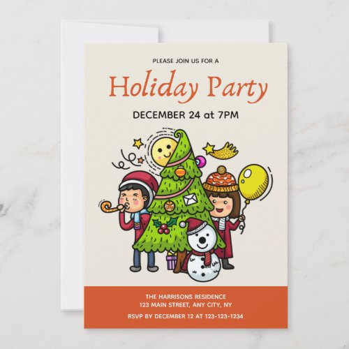Cute Playful Hand Drawn Holiday Party Christmas  Invitation