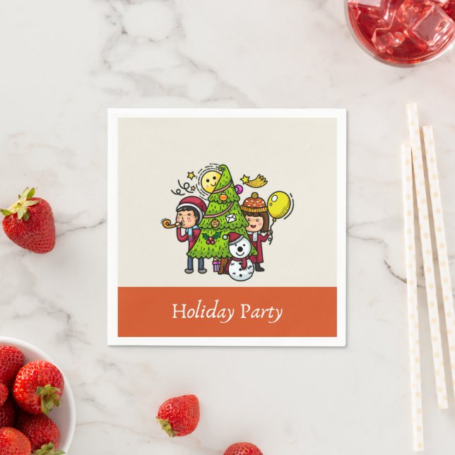 Cute Playful Hand Drawn Holiday Party Christmas  Napkins (Insitu)