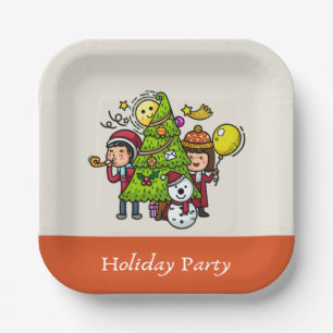 Cute Playful Hand Drawn Holiday Party Christmas  Paper Plates