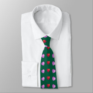 Cute Playful Hearts on DARK GREEN Neck Tie