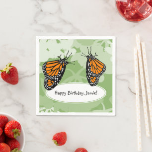 Cute Playful Insects Monarch Butterflies Green Napkins