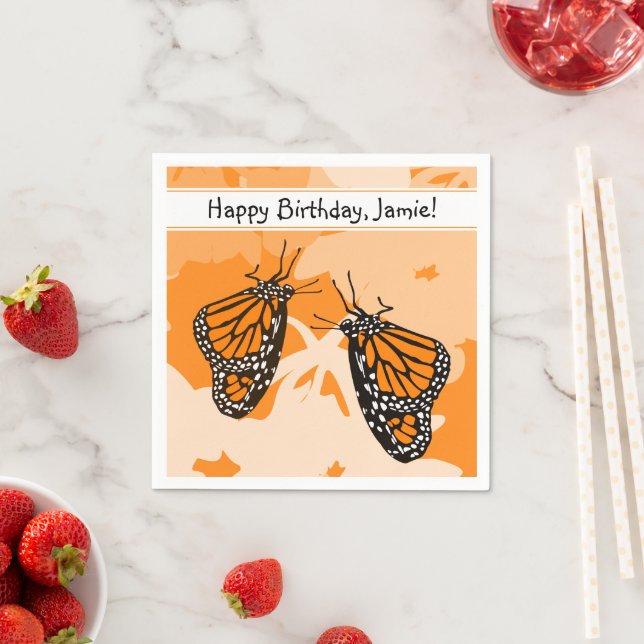 Cute Playful Insects Orange Monarch Butterflies Napkins (Insitu)