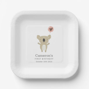 Cute Playful Koala Bear Simple 1st Birthday Paper Plates