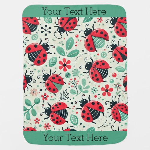 Cute Playful Ladybug Garden Pattern Your Text Baby Blanket