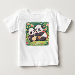 Cute Playful Little Pandas - Anime Style Baby T-Shirt
