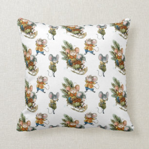 Cute Playful Mice Christmas Pattern Throw Pillow