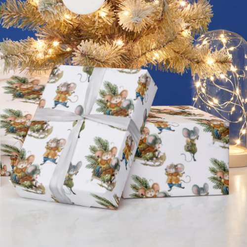 Cute Playful Mice Christmas Pattern  Wrapping Paper