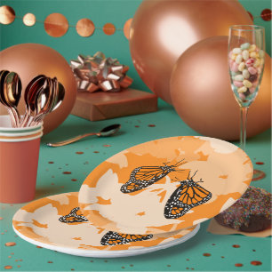 Cute Playful Orange Monarch Butterflies Paper Plates