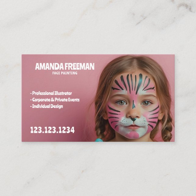 Cute Playful Pink and Black Girly Face Painter Business Card (Front)
