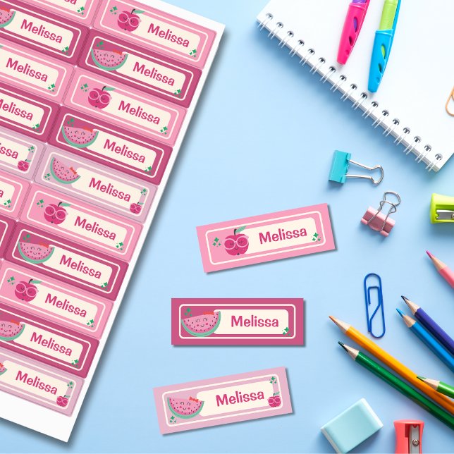 Cute Playful Pink Apple Watermelon Name Labels (Creator Uploaded)