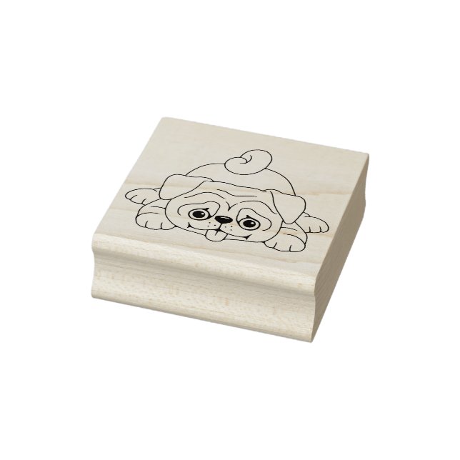 Cute Playful  Pug Puppy Dog Rubber Stamp (Stamp)