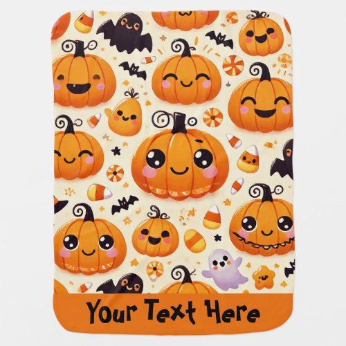 Cute Playful Pumpkins Halloween Pattern Your Text Baby Blanket