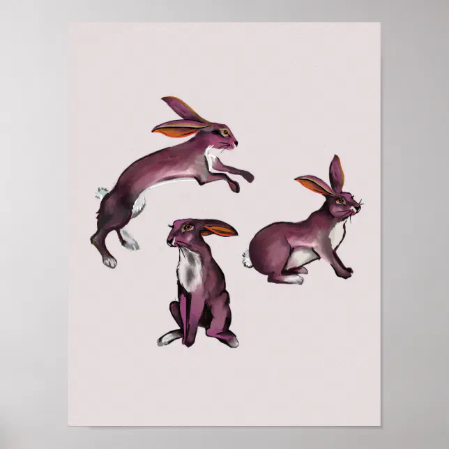 Purple Rampant Rabbit Inserted Cute & Playful Purple Bunny Rabbits Art For Kids Poster | Zazzle