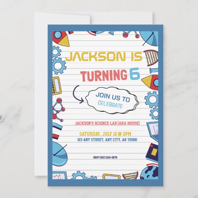 Cute Playful Science Lab Kids Birthday Party  Invitation (Front)