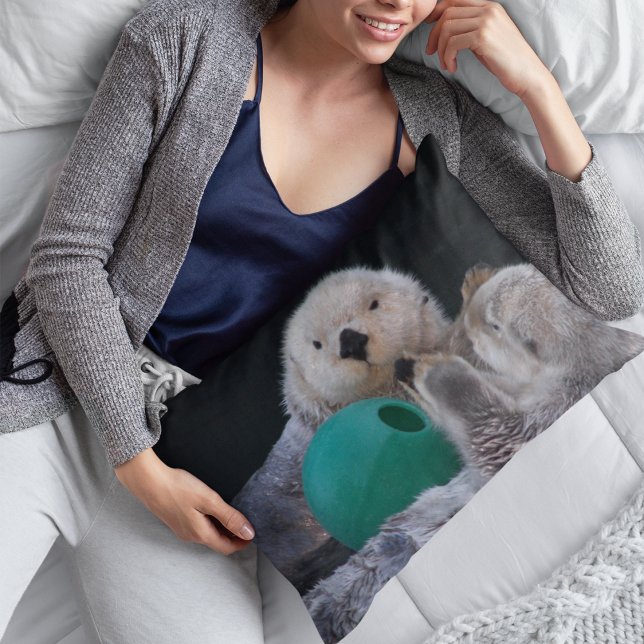 Cute Playful Sea Otters Accent Pillow (In Situ)
