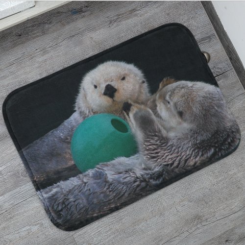 Cute Playful Sea Otters Bathroom Mat