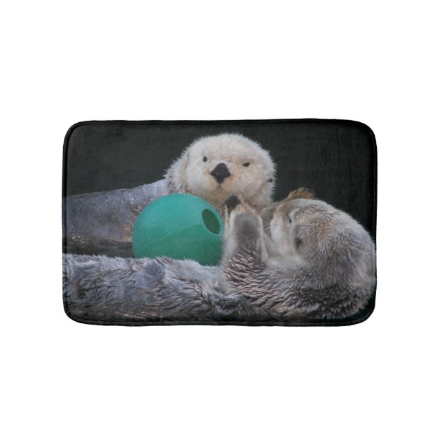 Cute Playful Sea Otters Bathroom Mat (Front)