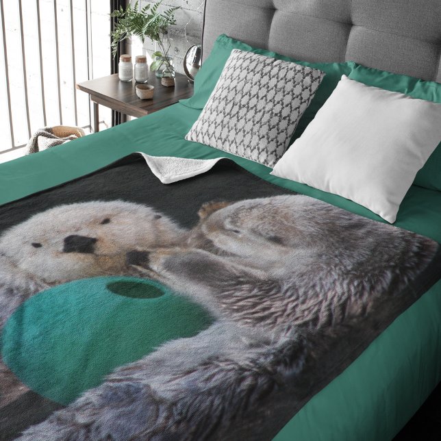 Cute Playful Sea Otters Fleece Blanket (In Situ Bed)