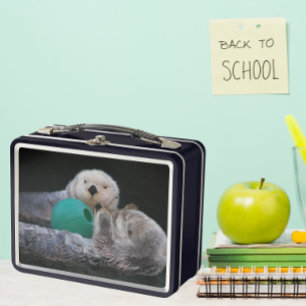 Cute Playful Sea Otters Metal Lunch Box