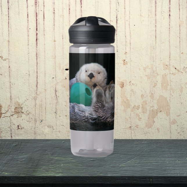 Cute Playful Sea Otters Photo Water Bottle (In Situ Table)
