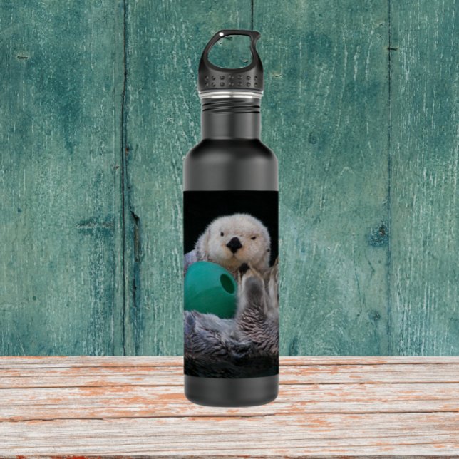 Cute Playful Sea Otters Water Bottle (In Situ)