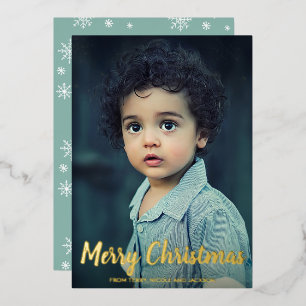 Cute Playful Snowflakes Photo Modern Christmas Foil Holiday Card