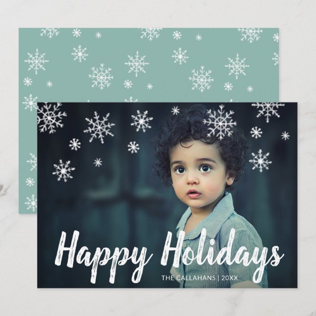 Cute Playful Snowflakes Photo Modern Christmas Holiday Card (Front/Back)