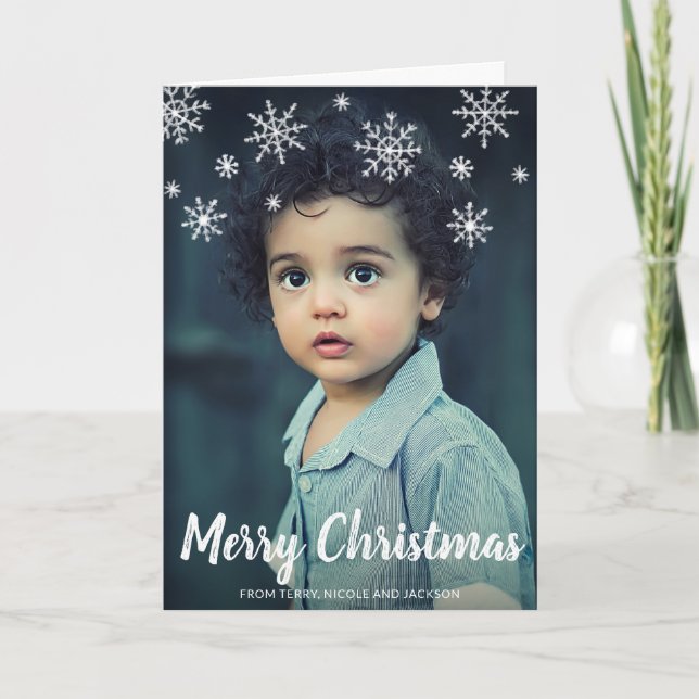 Cute Playful Snowflakes Photo Modern Christmas Holiday Card (Front)