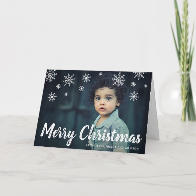 Cute Playful Snowflakes Photo Modern Christmas Holiday Card (Front)