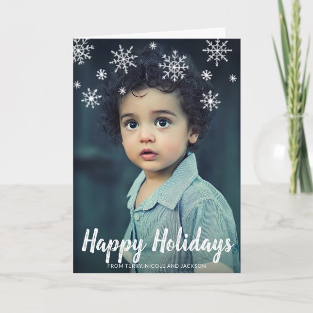 Cute Playful Snowflakes Photo Modern Christmas Holiday Card (Front)