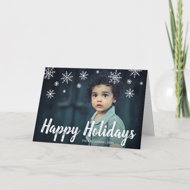 Cute Playful Snowflakes Photo Modern Christmas Holiday Card (Front)