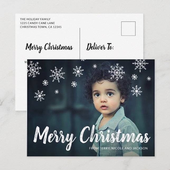 Cute Playful Snowflakes Photo Modern Christmas Holiday Postcard (Front/Back)