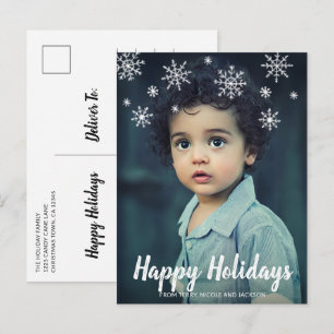 Cute Playful Snowflakes Photo Modern Christmas Holiday Postcard