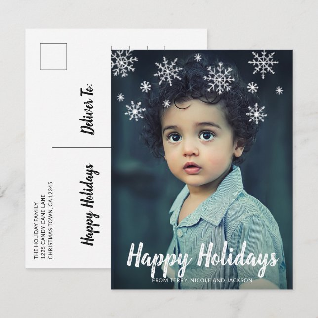 Cute Playful Snowflakes Photo Modern Christmas Holiday Postcard (Front/Back)