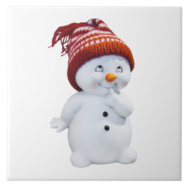 CUTE PLAYFUL SNOWMAN CERAMIC TILE (Front)