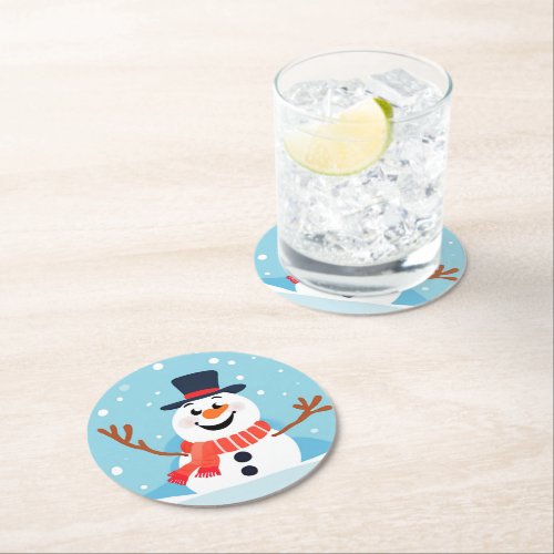 Cute Playful Snowman Paper Coaster