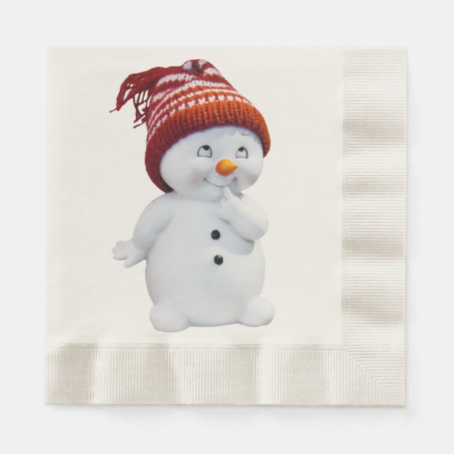 CUTE PLAYFUL SNOWMAN PAPER NAPKINS (Front)