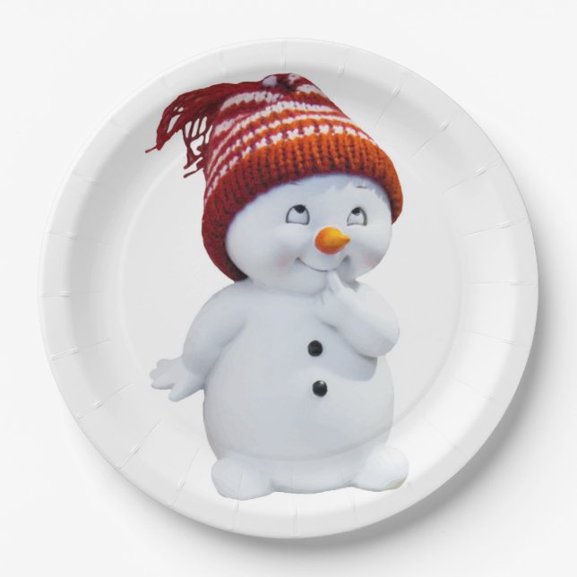 CUTE PLAYFUL SNOWMAN PAPER PLATES (Front)