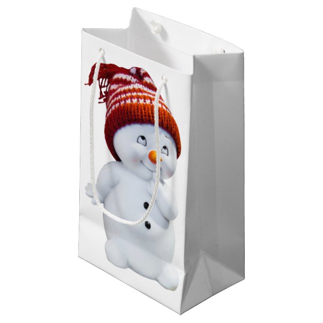 CUTE PLAYFUL SNOWMAN SMALL GIFT BAG (Front Angled)