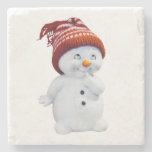 Cute Playful Snowman Stone Coaster at Zazzle