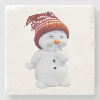 Cute Playful Snowman Stone Coaster by Awesoma at Zazzle