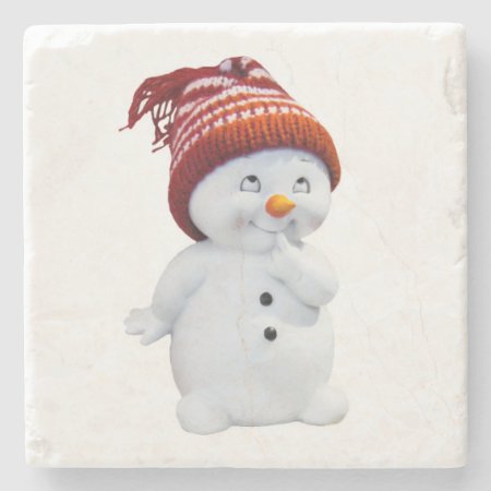Cute Playful Snowman Stone Coaster